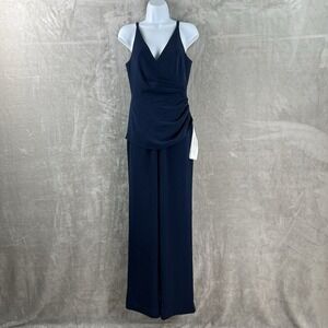Dress The Population Sam Ruched Jumpsuit Blue Women's Small‎